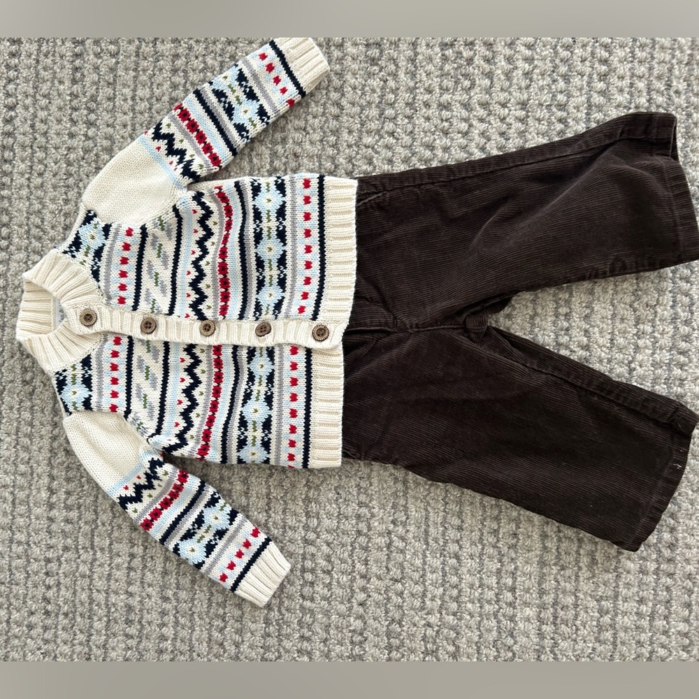 Janie and Jack brown corduroy pants and Dylan and Abby Sweater Sz 6-12 months